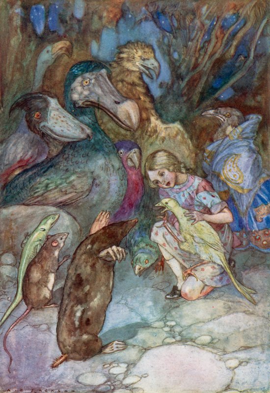 Illustrasjon for Alice i Eventyrland (farge litho) av Albert Edward Jackson