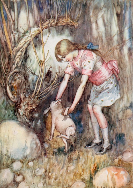Illustrasjon for Alice i Eventyrland (farge litho) av Albert Edward Jackson
