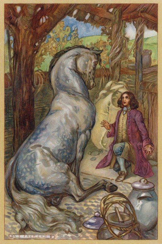 The Houyhnhnm diskuterte menneskeheten med Gulliver (chromolitho) av Albert Edward Jackson