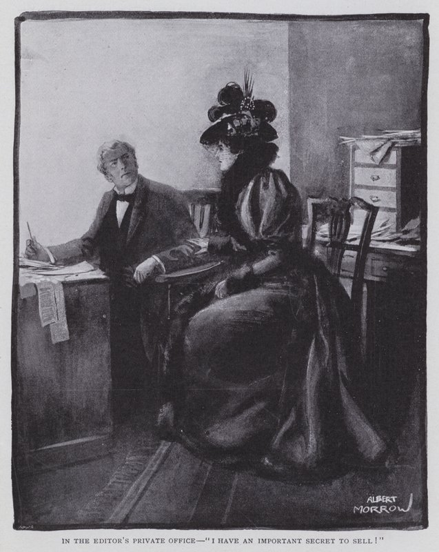 På redaktørens private kontor, "Jeg har en viktig hemmelighet å selge!" (litho) av Albert Morrow