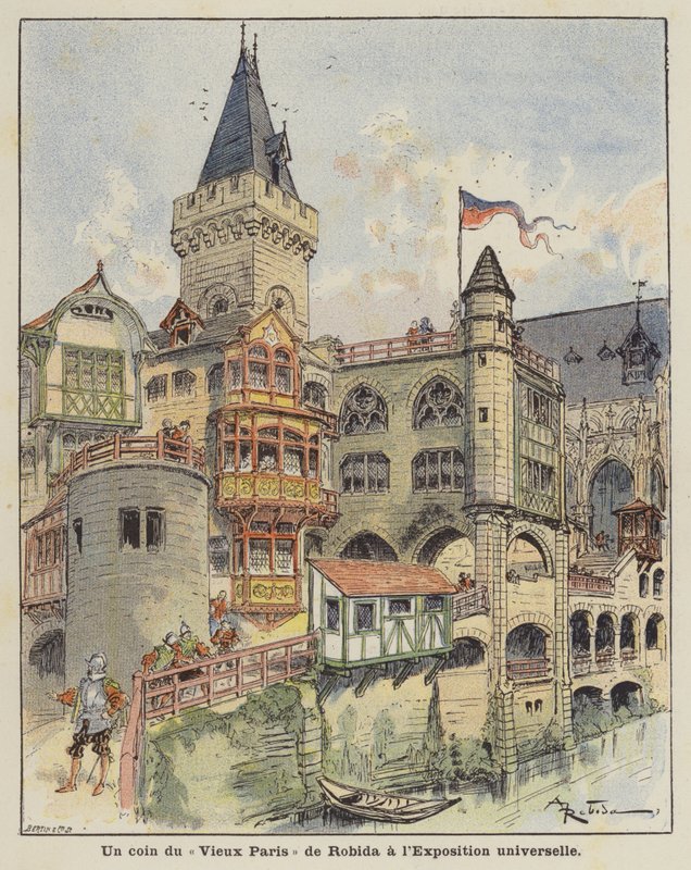 Et hjørne av Robidas Old Paris på Exposition Universelle av Albert Robida
