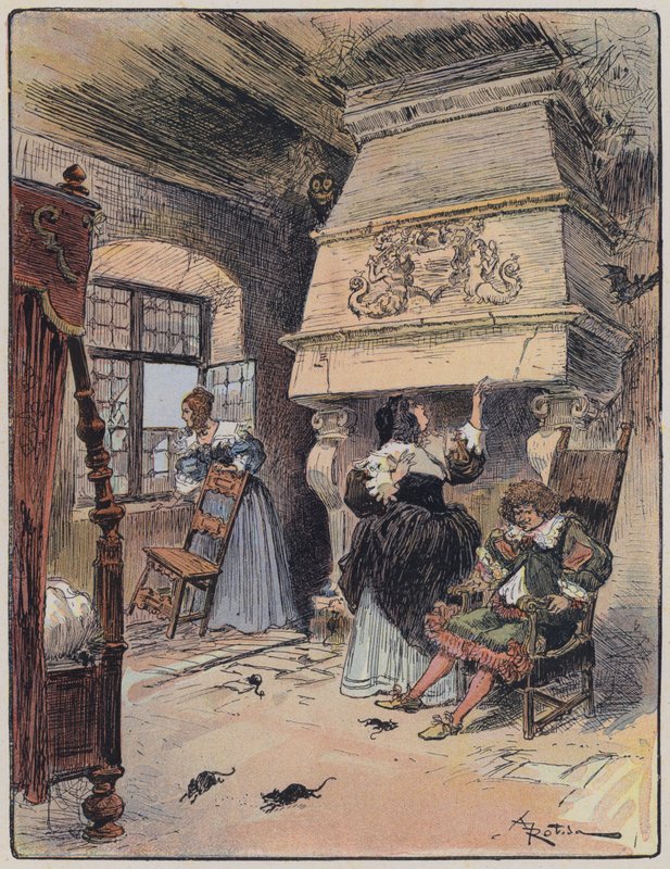 Illustrasjon for Le Capitaine Bellormeau av og illustrert av A Robida (farge litho) av Albert Robida