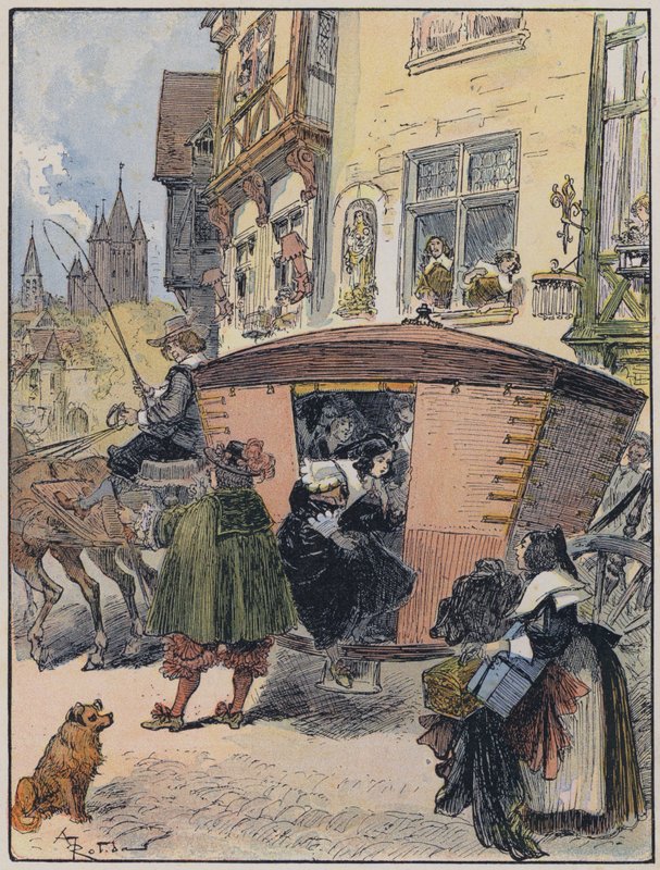Illustrasjon for Le Capitaine Bellormeau av og illustrert av A Robida (farge litho) av Albert Robida