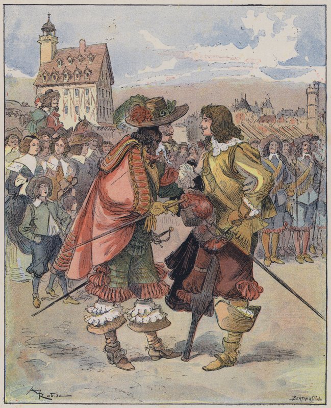 Illustrasjon for Le Capitaine Bellormeau av og illustrert av A Robida (farge litho) av Albert Robida
