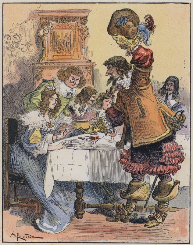 Illustrasjon for Le Capitaine Bellormeau av og illustrert av A Robida (farge litho) av Albert Robida