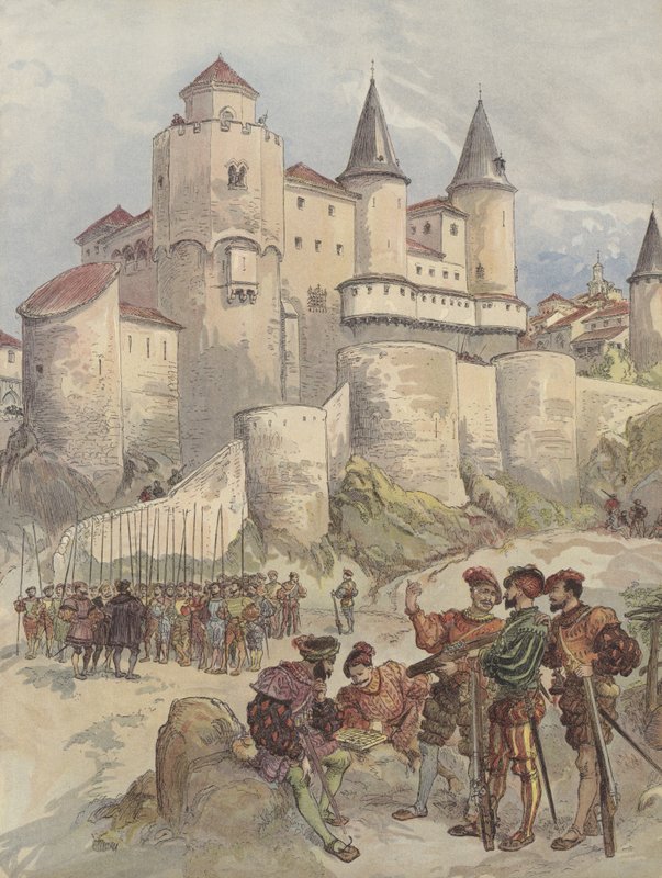 Fangen Francois I er innelåst i et tårn på Alcazar i Madrid av Albert Robida