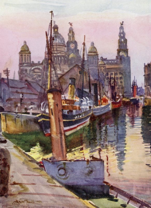 Liverpool, the Canning Dock (colour litho) av Albert Woods