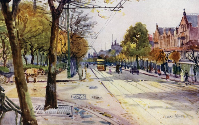 Lord Street, Southport (farge litho) av Albert Woods