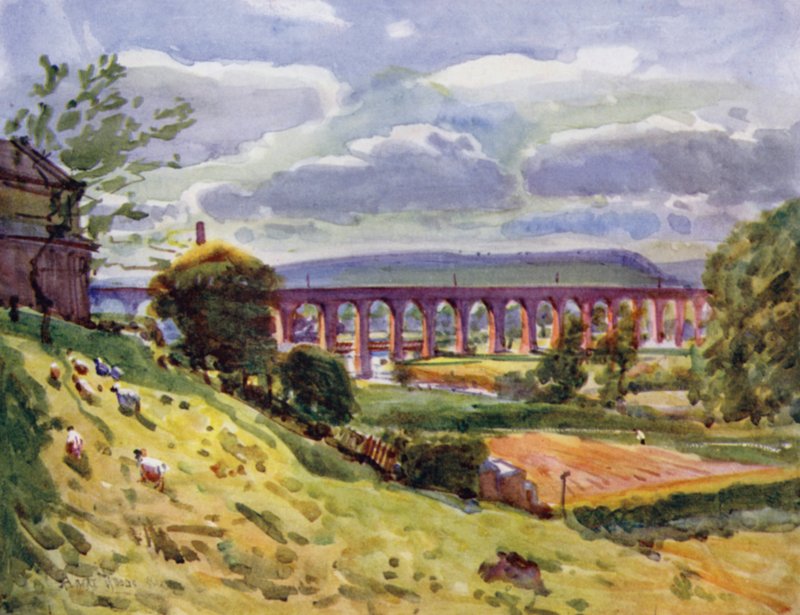 Whalley, viadukten (farge litho) av Albert Woods