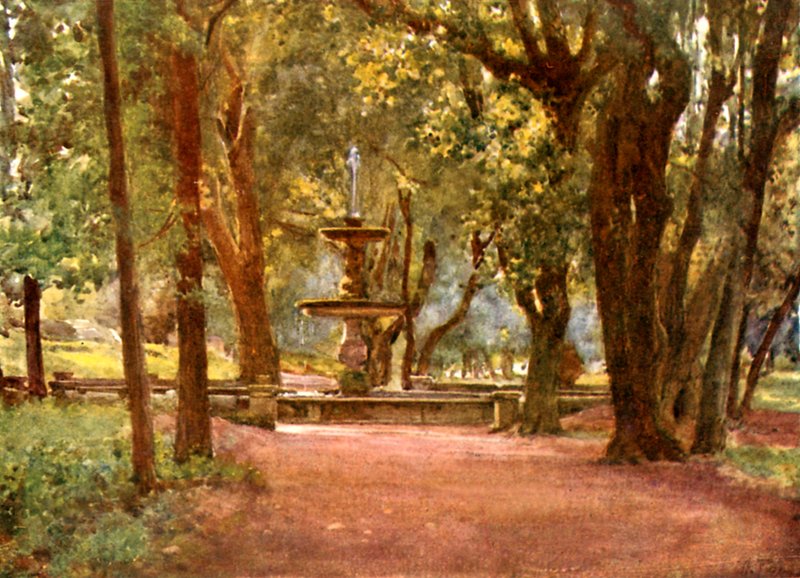 Ilex Avenue og Fountain (Dark Fountain) Villa Borghese av Alberto Pisa