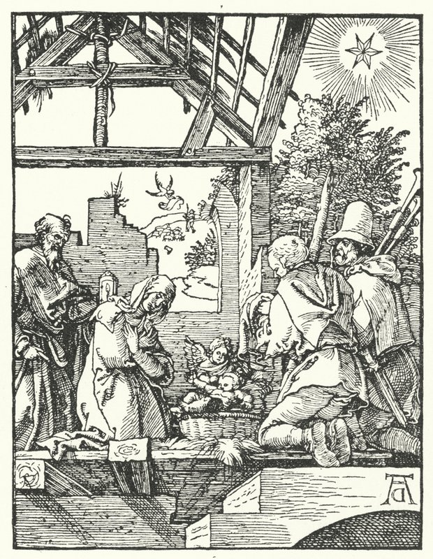 Hyrdenes tilbedelse (gravering) av Albrecht (after) Durer or Duerer