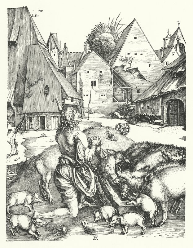 Den fortapte sønn (gravering) av Albrecht (after) Durer or Duerer