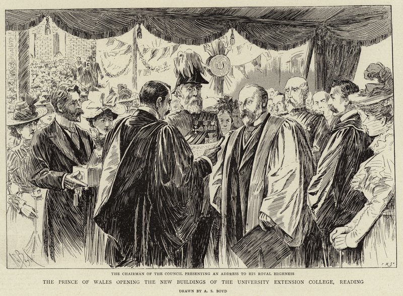 Prinsen av Wales åpner de nye bygningene til University Extension College, leser av Alexander Stuart Boyd
