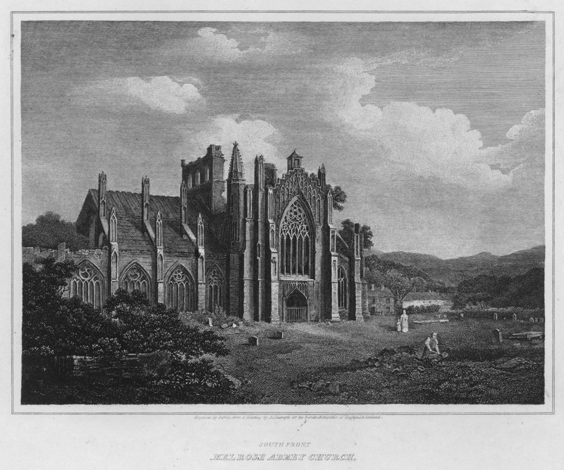 South Front, Melrose Abbey Church (gravering) av Alexander (after) Nasmyth