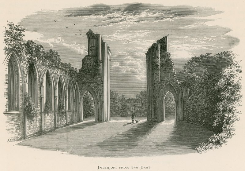 Glastonbury Abbey, interiør, fra øst av Alexander Francis Lydon