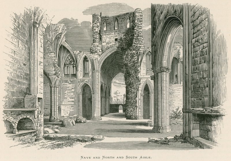 Melrose Abbey, Nave og North og South Aisle (gravering) av Alexander Francis Lydon
