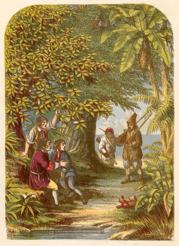 Robinson Crusoe overrasket de tre engelskmennene av Alexander Francis Lydon