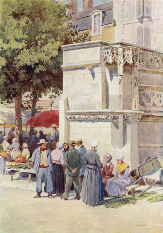 Blois, fontenen til Louis XII, på markedsplassen (farge litho) av Alexander Henry Hallam Murray