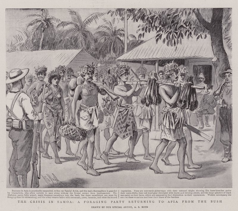 Krisen i Samoa, et fôringsparti som vender tilbake til Apia fra Bush av Alexander Stuart Boyd