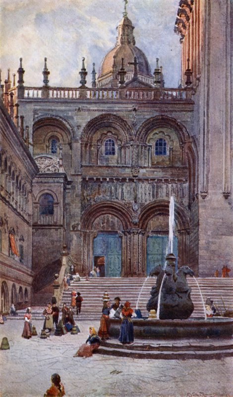 Katedralen i Santiago Di Compostela, South Doorway (farge litho) av Alexander Wallace Rimington