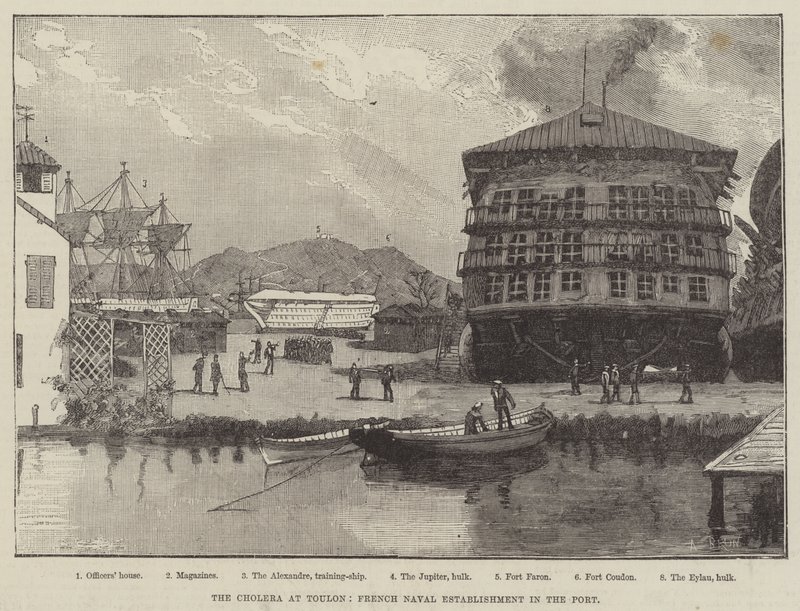 Koleraen ved Toulon, den franske marineinstitusjonen i havnen av Alexandre Brun