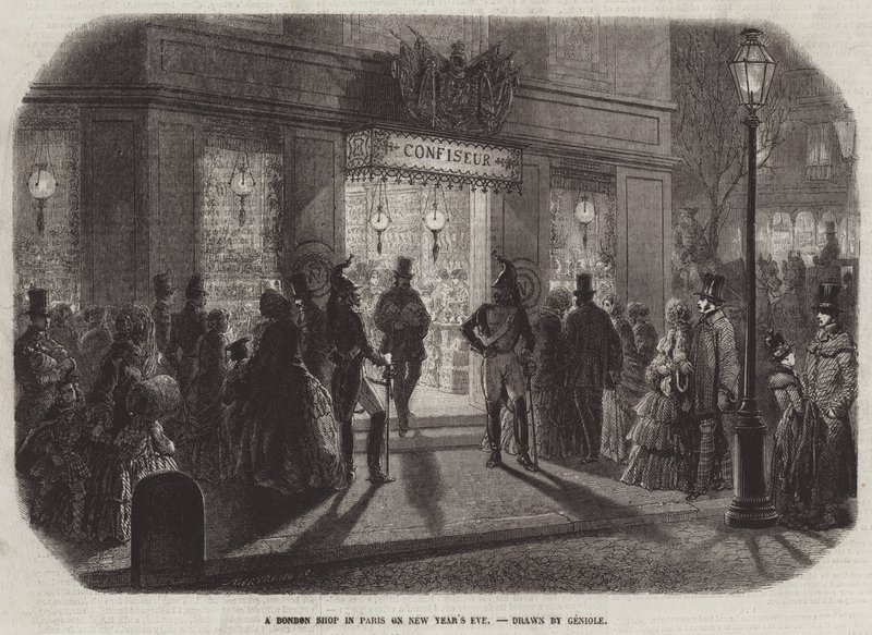 En Bon Bon-butikk i Paris på nyttårsaften av Alfred Andre Geniole