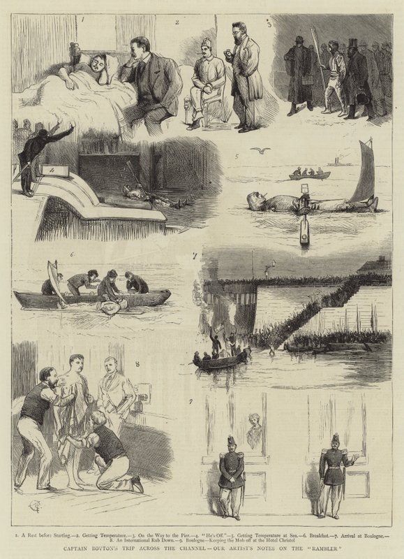 Kaptein Boytons tur over kanalen, artistens notater om Rambler av Alfred Chantrey Corbould