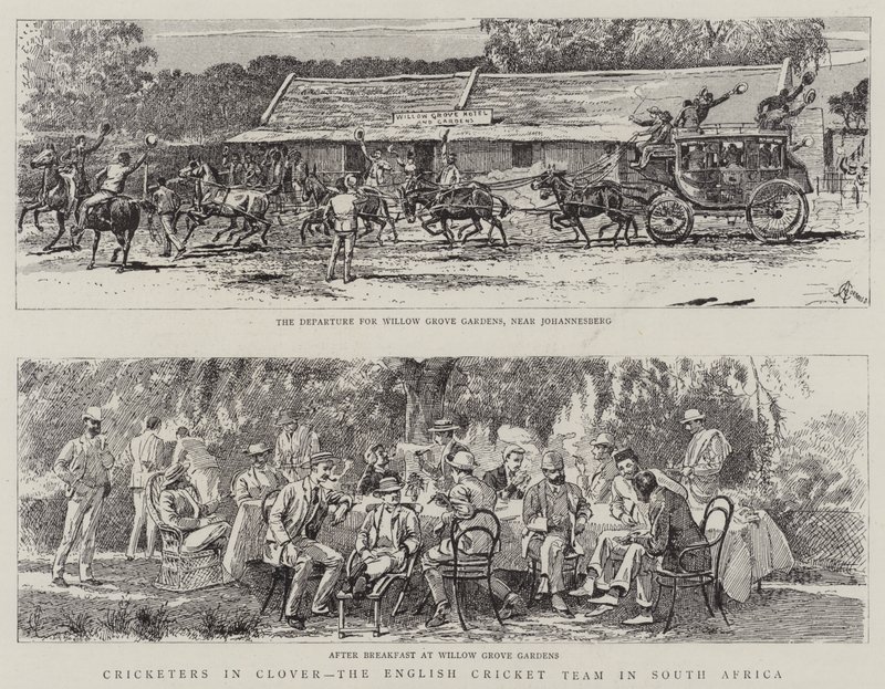 Cricketspillere i Clover, det engelske cricketlaget i Sør-Afrika av Alfred Chantrey Corbould