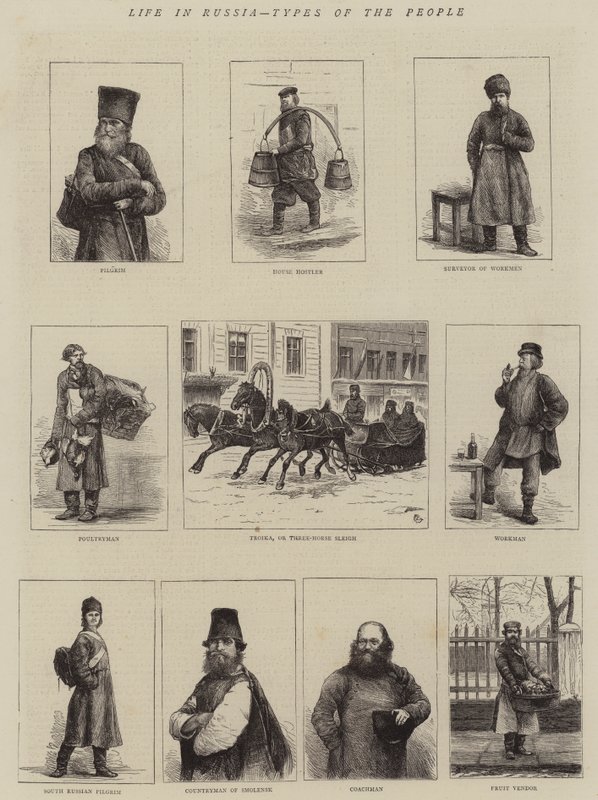 Livet i Russland, typer av mennesker av Alfred Chantrey Corbould