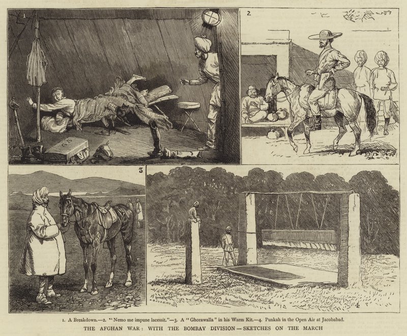 Den afghanske krigen, med Bombay-divisjonen, Skisser på mars av Alfred Chantrey Corbould