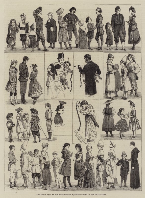 The Fancy Ball på Westminster Aquarium, noen av karakterene av Alfred Chantrey Corbould