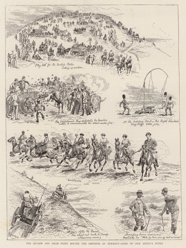 Gjennomgangen og falsk kamp før keiseren av Tyskland, noen av artistens notater av Alfred Chantrey Corbould