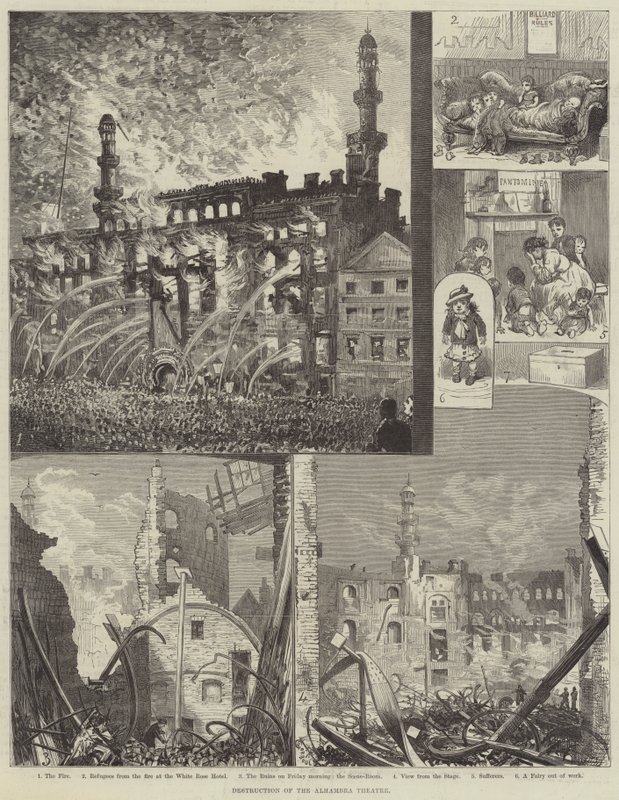 Ødeleggelse av Alhambra Theatre av Alfred Courbould