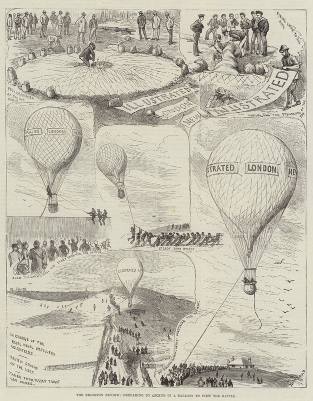The Brighton Review, forbereder seg på å stige opp i en ballong for å se slaget av Alfred Courbould
