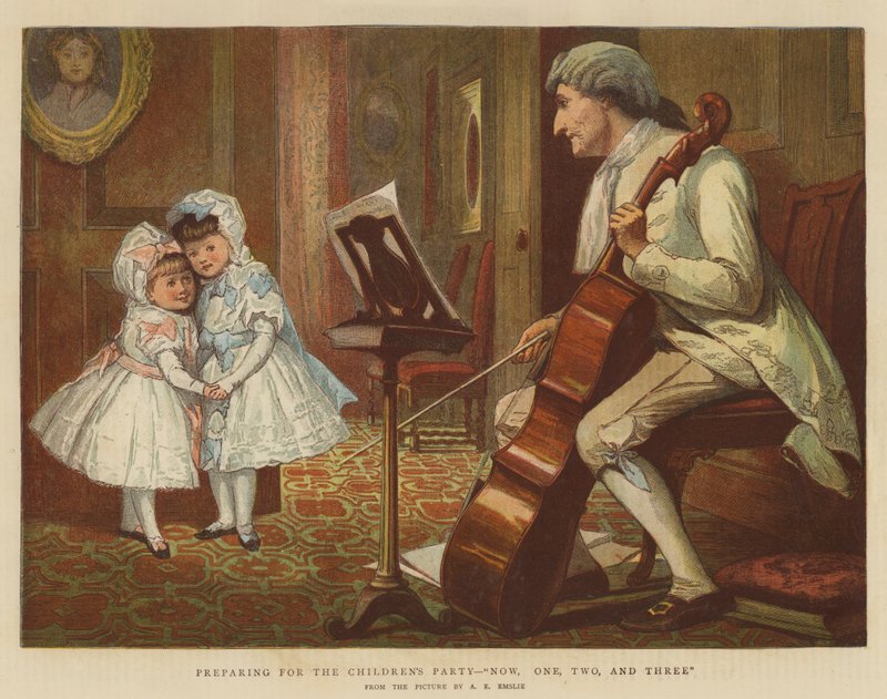 Forbereder til barnefesten, nå, en, to og tre (chromolitho) av Alfred Edward Emslie