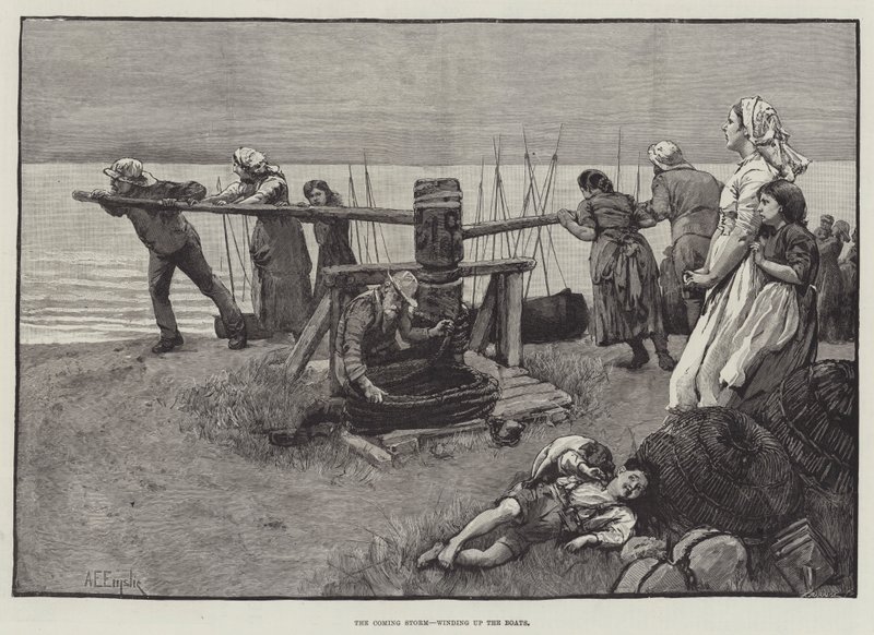 Den kommende stormen, avslutter båtene av Alfred Edward Emslie