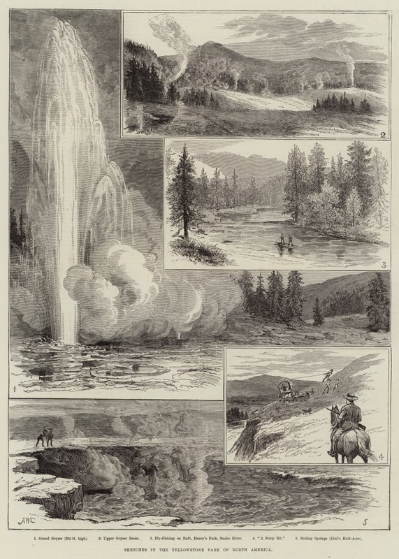 Skisser ved Yellowstone Park i Nord-Amerika av Alfred W. Cooper