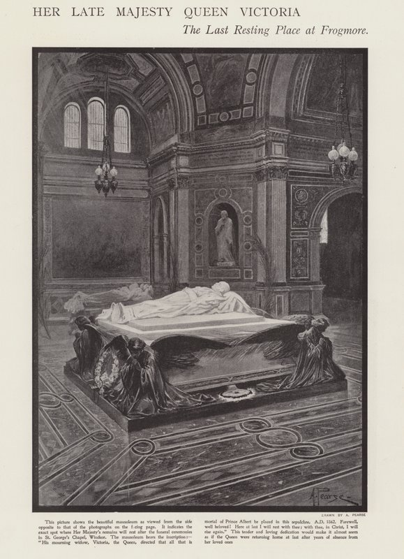 Dronning Victorias siste hvilested ved Frogmore (litho) av Alfred (after) Pearse