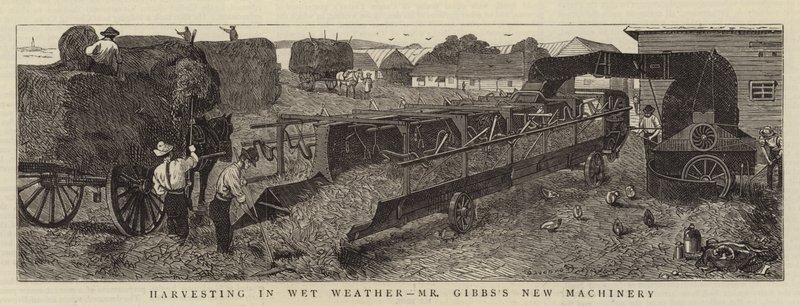 Høsting i vått vær, Mr Gibbs nye maskineri av Alfred Chantrey Corbould