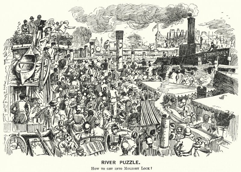 Punch tegneserie: Overbelastning ved Themsen ved Molesey Lock, Surrey (gravering) av Alfred Chantrey Corbould