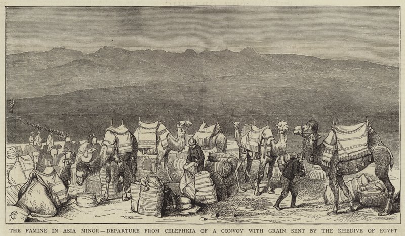 Hungersnøden i Lilleasia, avgang fra Celephkia av en konvoi med korn sendt av Khedive i Egypt av Alfred Chantrey Corbould
