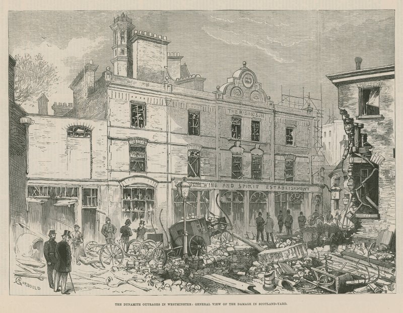 Dynamittovergrepene i Westminster; Generell oversikt over skadene i Scotland Yard av Alfred Chantrey Corbould