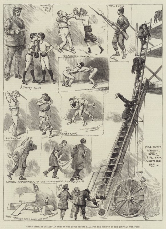 Grand Military Assault at Arms i Royal Albert Hall, til fordel for det egyptiske krigsfondet av Alfred Courbould
