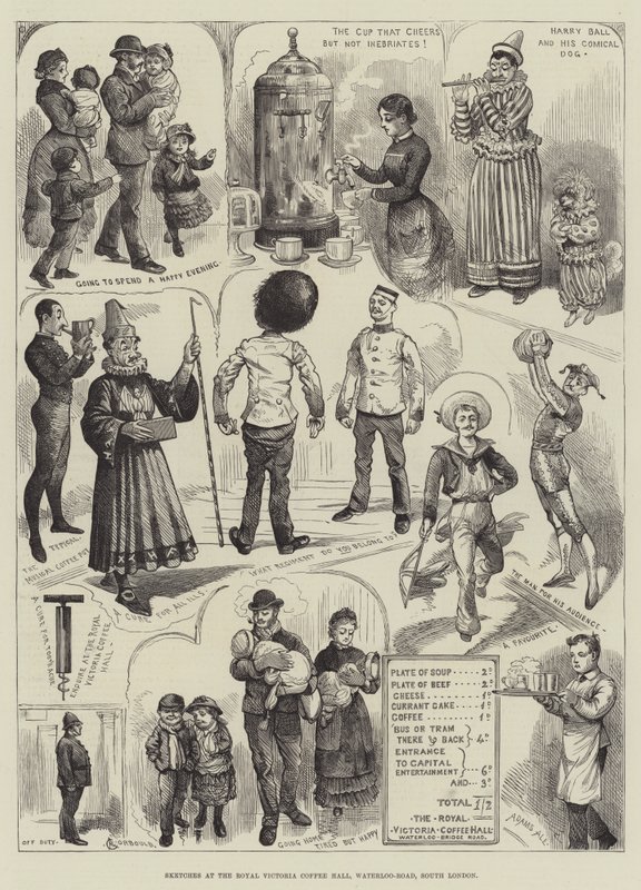 Skisser ved Royal Victoria Coffee Hall, Waterloo-Road, Sør-London av Alfred Courbould