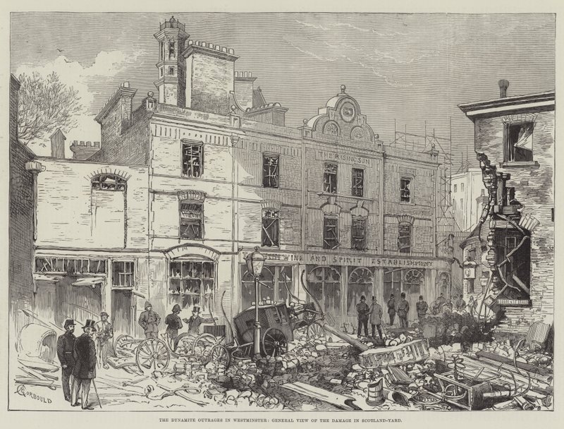 The Dynamite Outrages i Westminster, General View of the Damage in Scotland-Yard av Alfred Courbould
