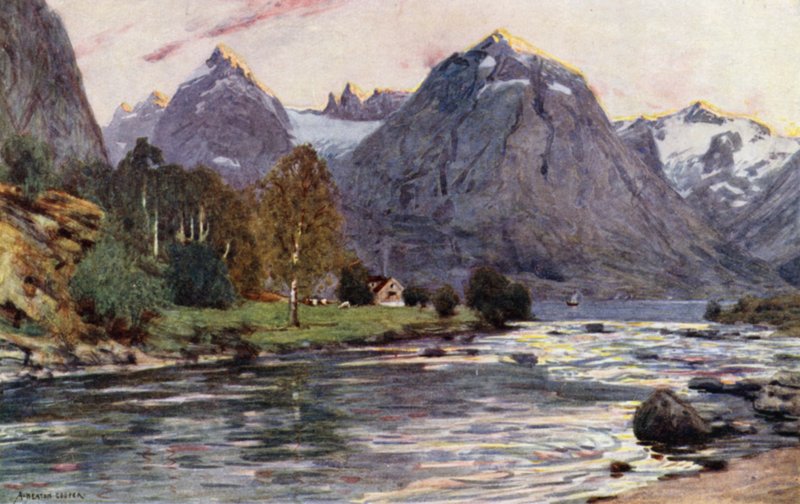 A Salmon River, Stryn, Nord Fjord  av Alfred Heaton Cooper
