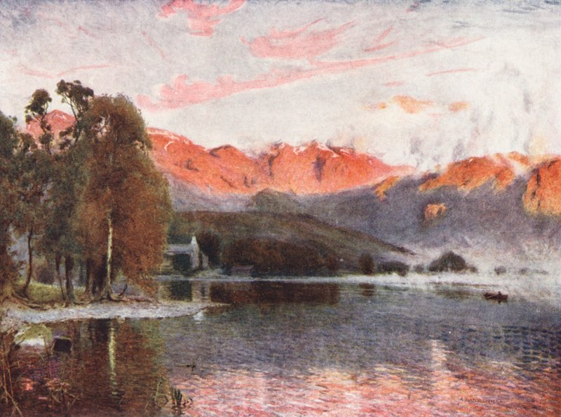 Lake District: Dawn, Coniston (fargelitografi) av Alfred Heaton Cooper