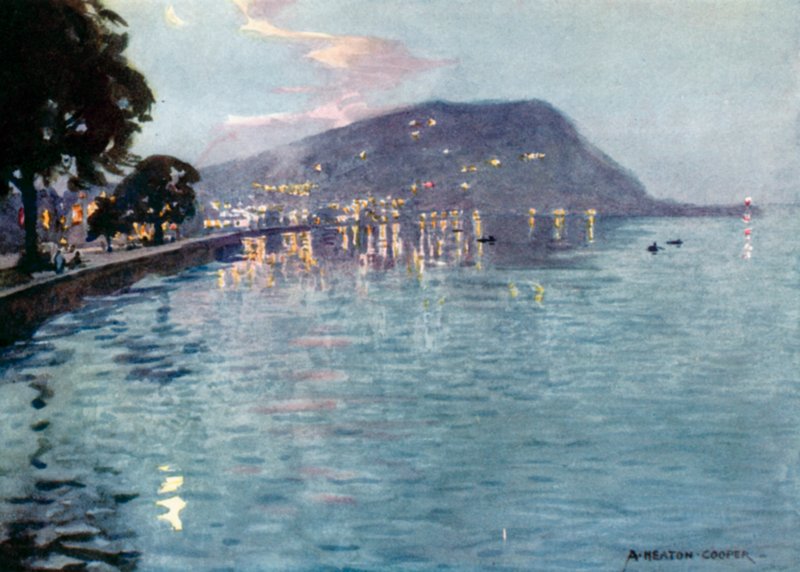 Minehead av Moonlight (farge litho) av Alfred Heaton Cooper
