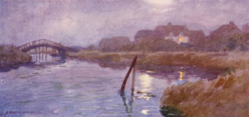 Walberswick, Suffolk, Moon and Lamplight av Alfred Heaton Cooper