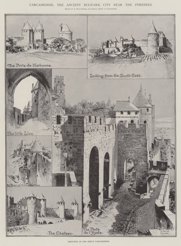 Carcassonne, den gamle bolverksbyen nær Pyreneene av Alfred Hugh Fisher